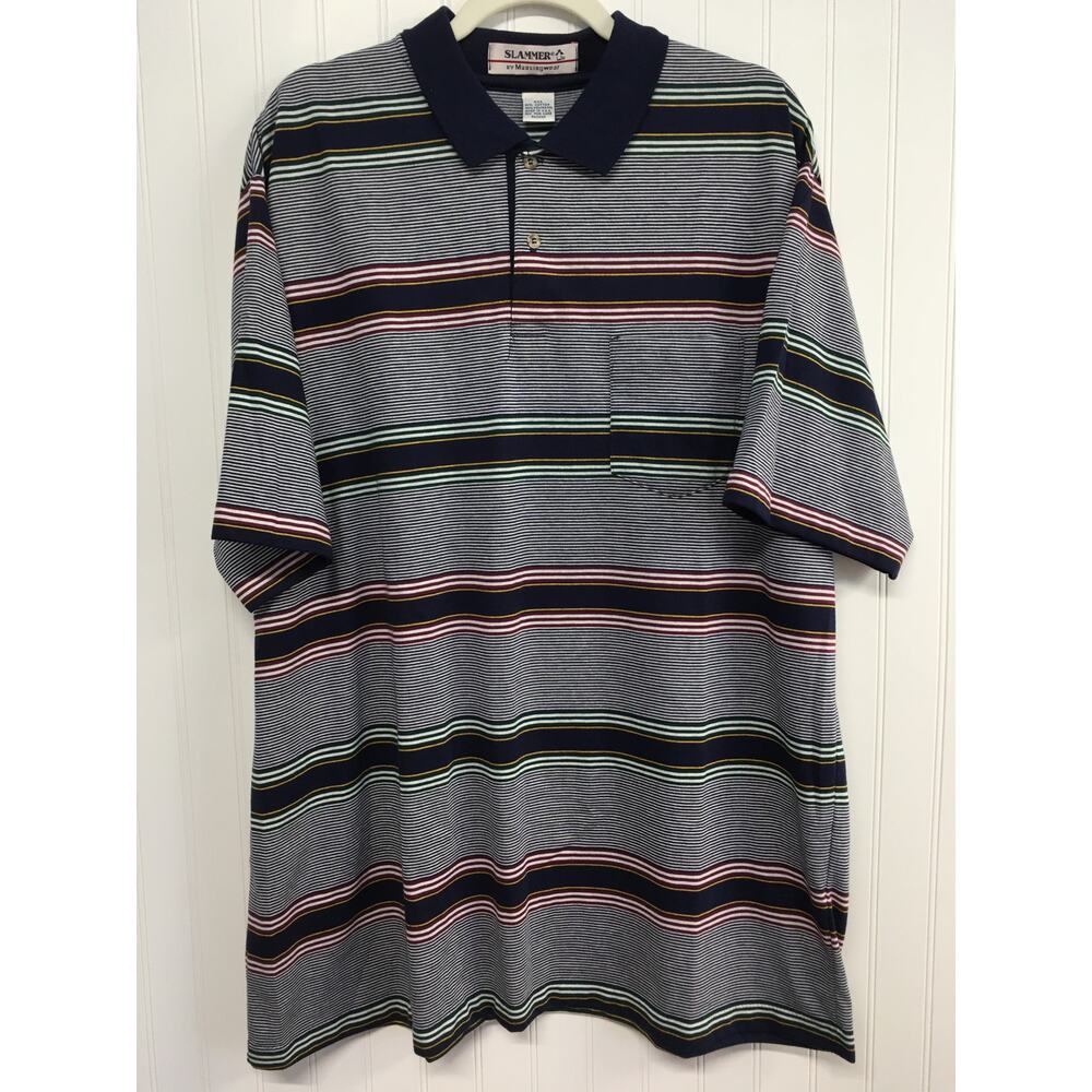 Munsingwear Slammer Polo Shirt Men’s Large Striped Blue Golf Classic